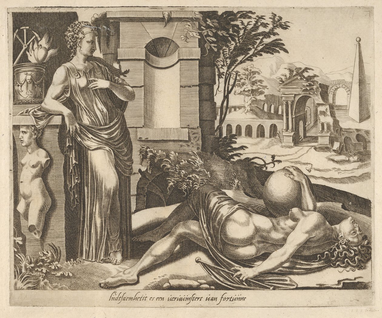 Tålamod som segraren över förmögenheten från sex ordspråk om förmögenhet, ca. 1560. av Dirck Volkertsen Coornhert