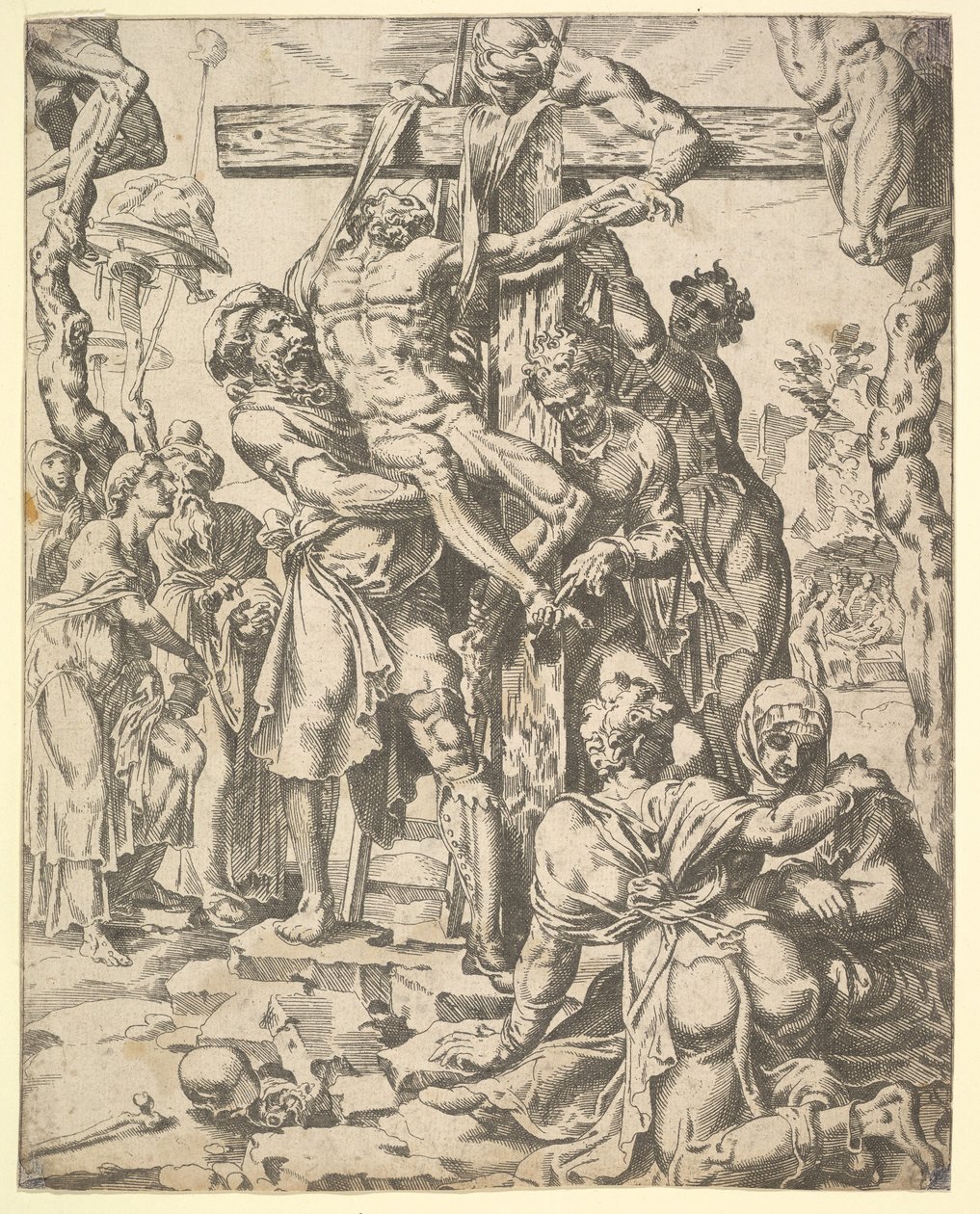 Nedstigningen från korset, från mänsklighetens fall och frälsning genom livet och pa..., 1548. av Dirck Volkertsen Coornhert