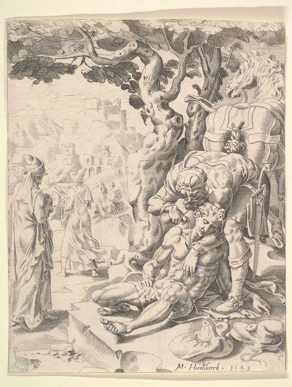Liknelsen om den barmhärtige samariten, 1549. av Dirck Volkertsen Coornhert