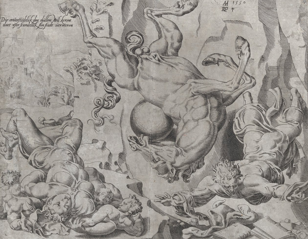 The World Perishing Together with Knowledge and Love, från The Unrestrained World, plåt 4..., 1550. av Dirck Volkertsen Coornhert