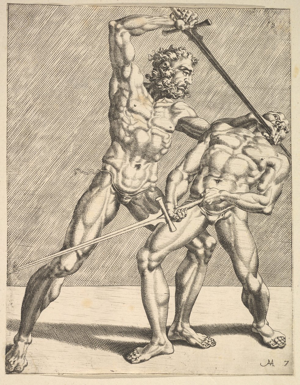 Två fäktare, från Fencers, skylt 7, 1552 av Dirck Volkertsen Coornhert