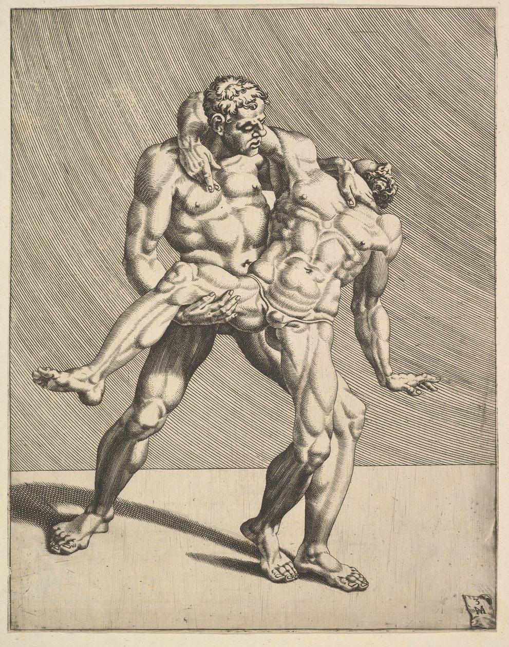 Wrestlers, från Wrestlers, skylt 3, 1552. av Dirck Volkertsen Coornhert