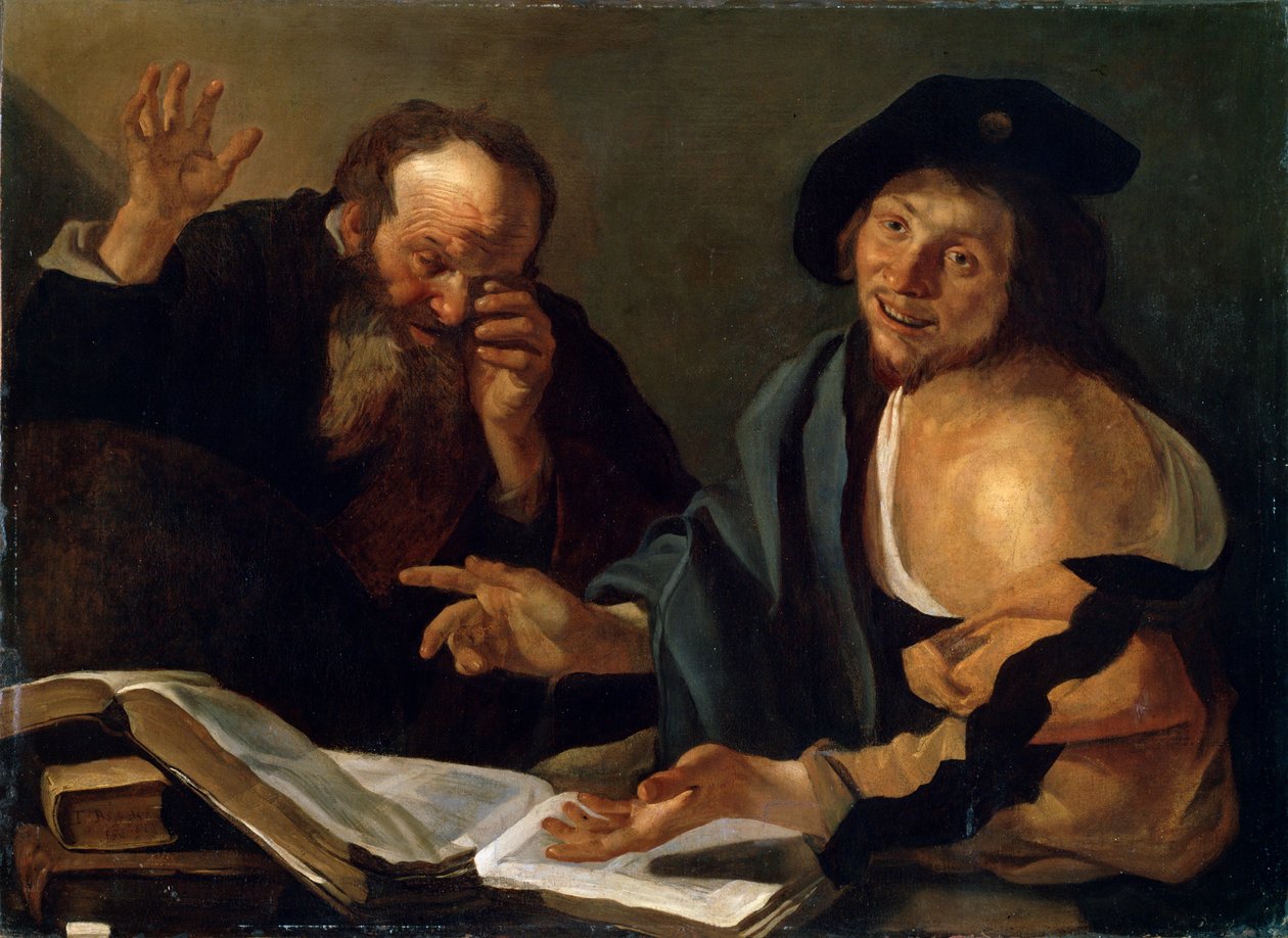 Herakleitos och Demokritos, tidigt 1600-tal av Dirck van Baburen