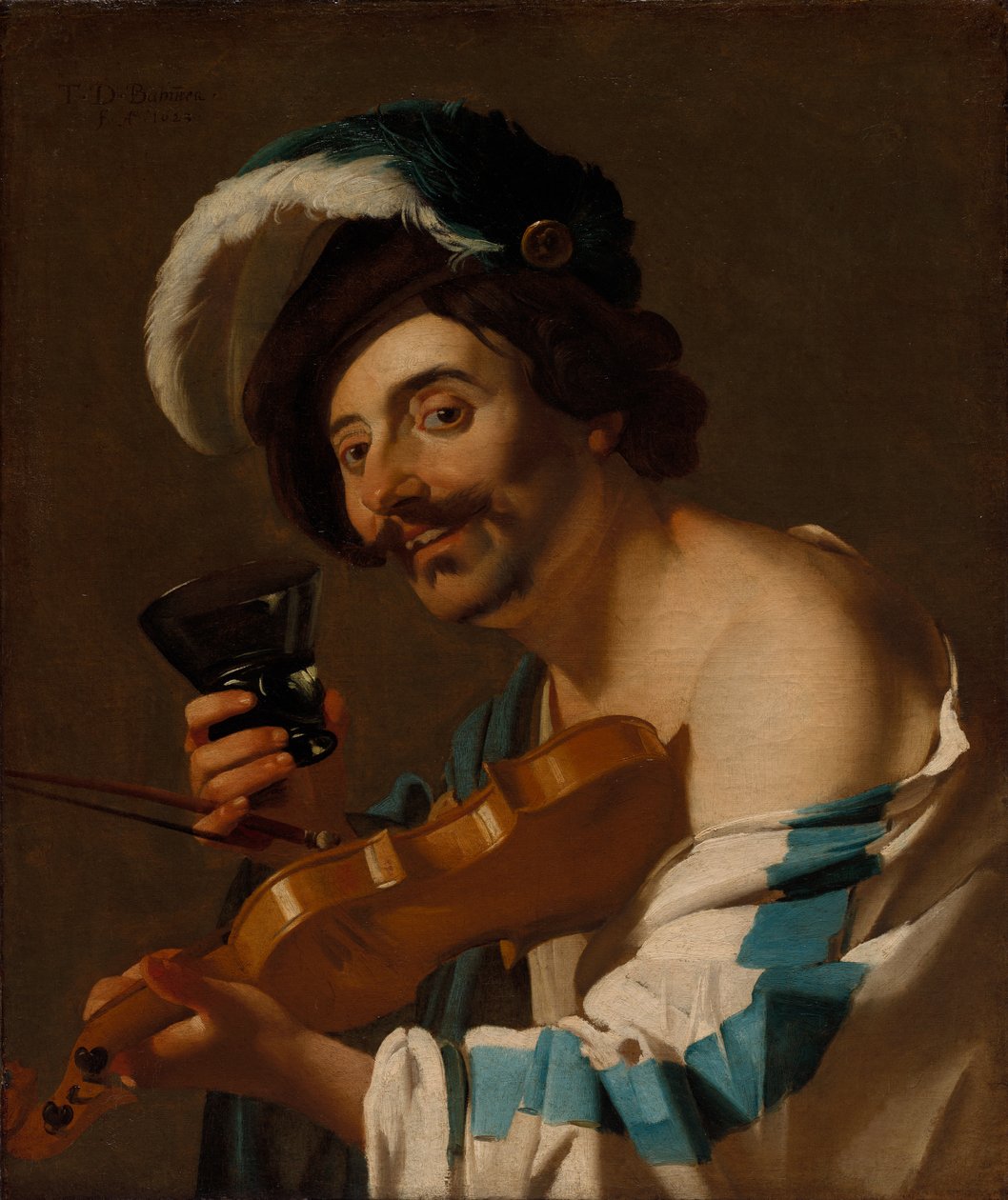 Violinspelare med ett vinglas, 1623. av Dirck van Baburen