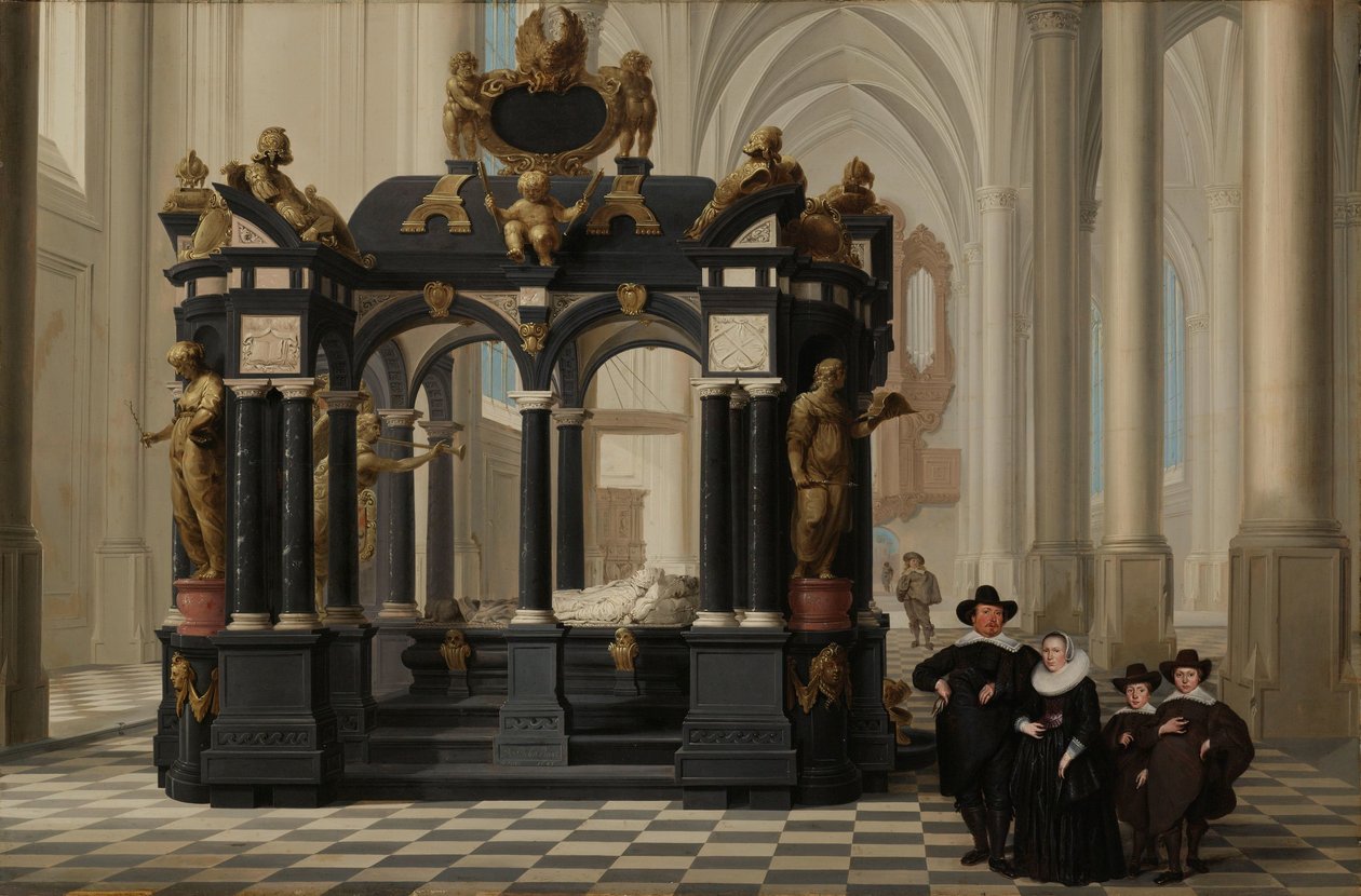 En familj bredvid prins Williams grav i Nieuwe Kerk, Delft En familj bredvid Willem I:s grav (William den tyste) i Nieuwe Kerk, Delft av Dirck van Delen