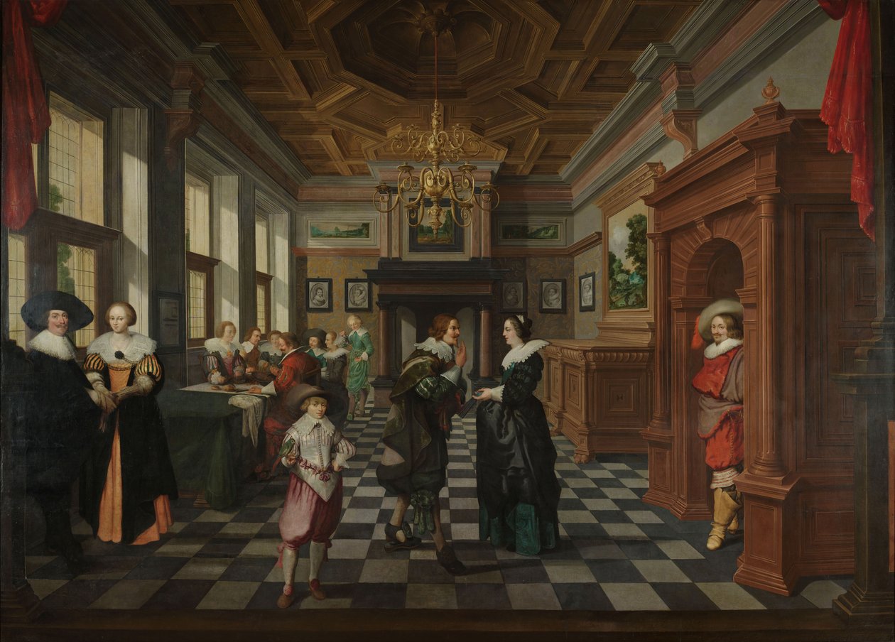 En sjudelad dekorativ sekvens: en interiör, 1630-32 av Dirck van Delen