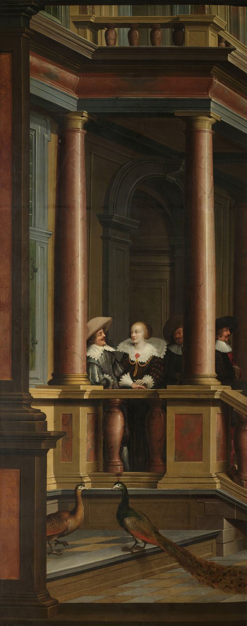 En sjudelad dekorativ sekvens: En utomhustrappa av Dirck van Delen