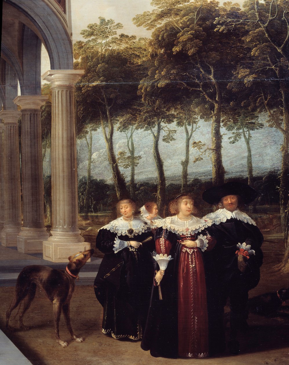Par som går Detalj av målningen "" Bowlingspelarna" Målning av Dirck Van Delen (1605-1671) av Dirck van Delen