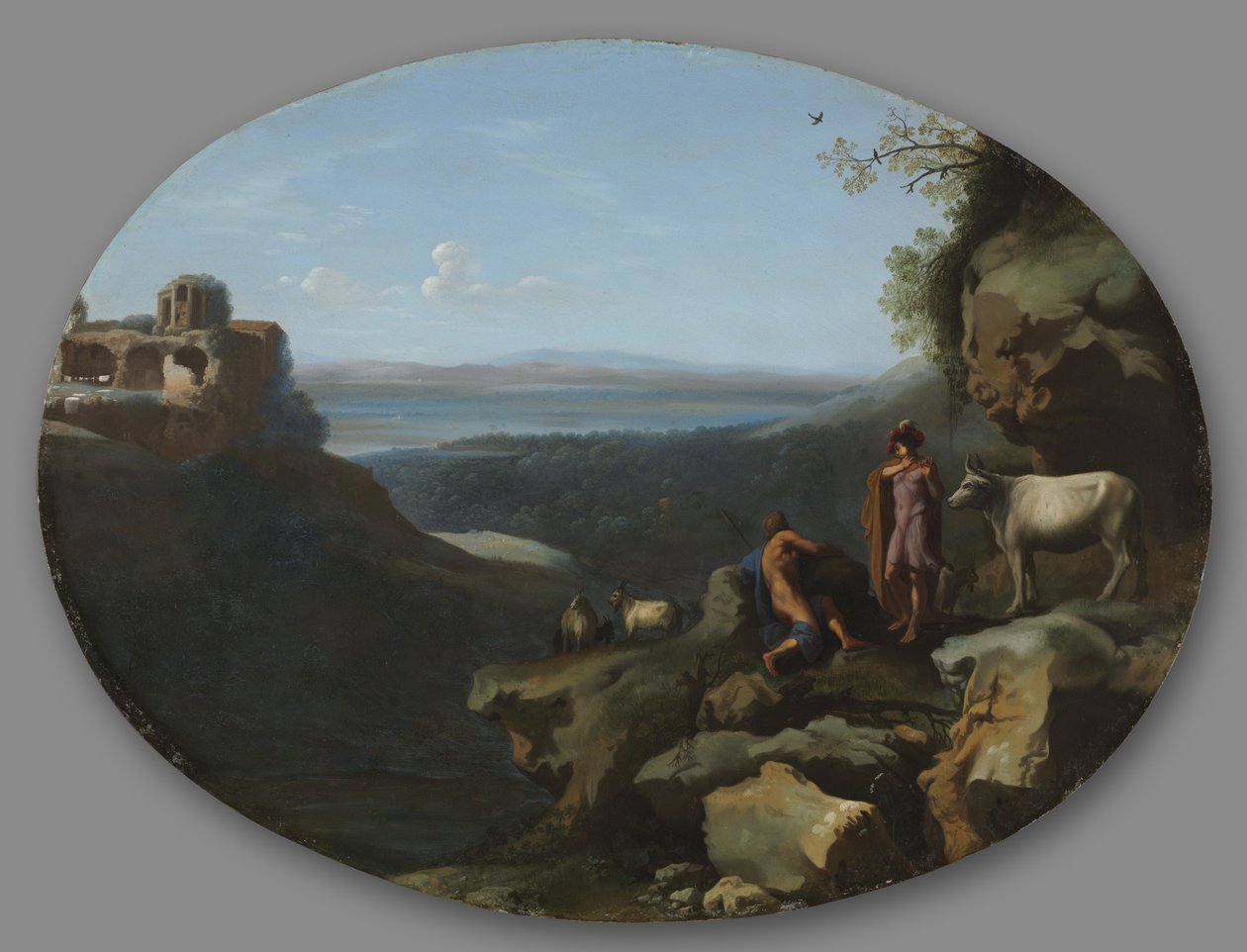 Merkurius och Argus i ett landskap, ca. 1635. av Dirck van der Lisse
