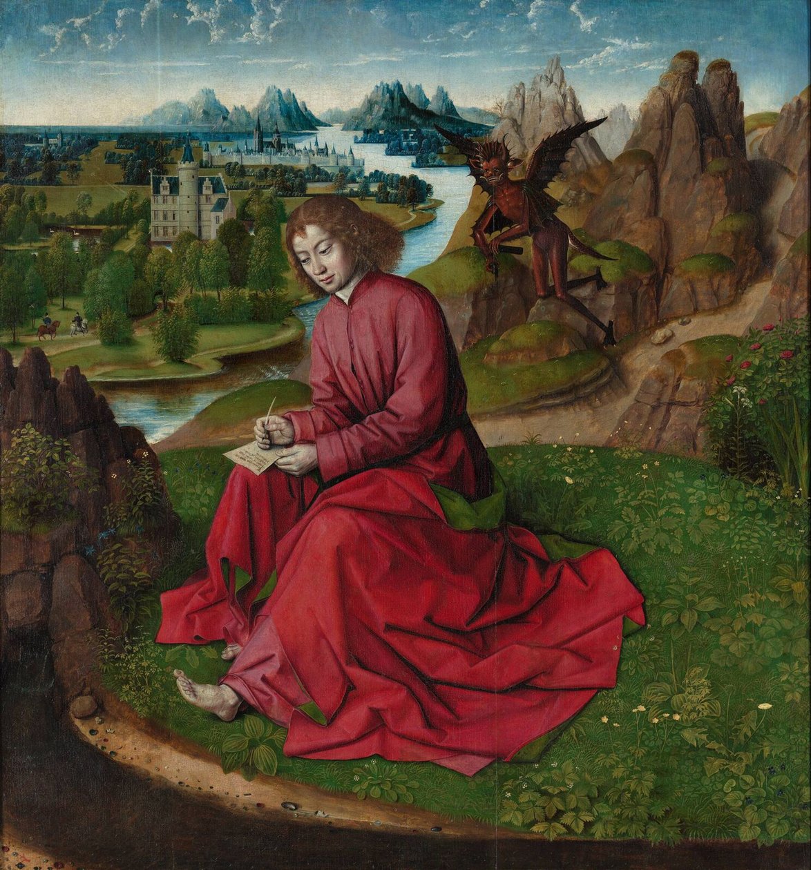 Sankt Johannes evangelisten på Patmos, ca 1465 av Dirk Bouts