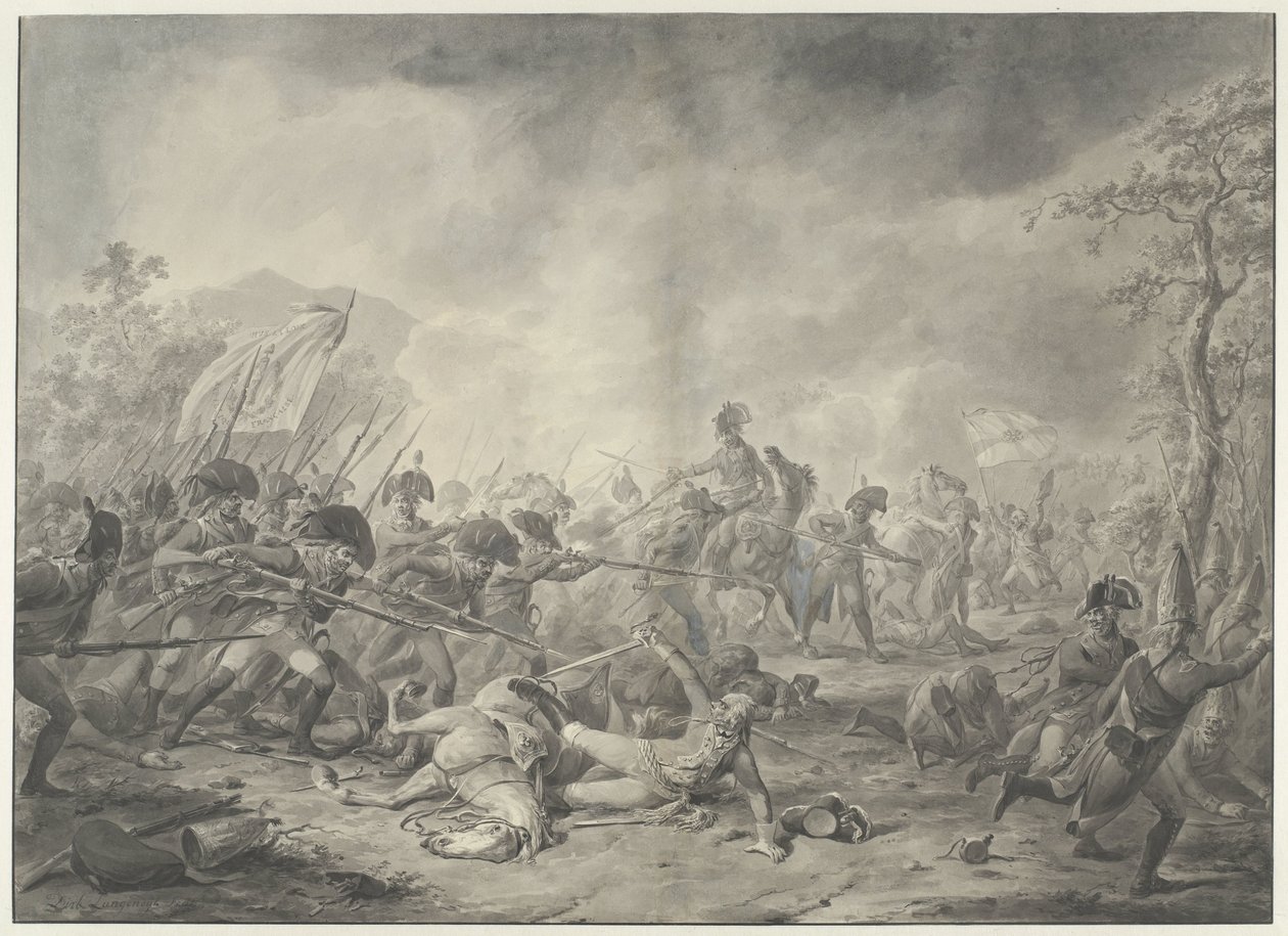 Tillfångatagandet av den ryske generalen Hermann i slaget vid Mons, 1799 av Dirk Langendijk (signed by artist)