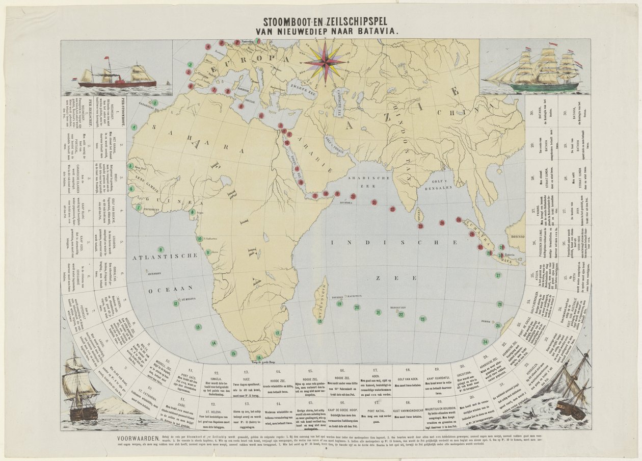 Ångbåts- och segelskeppsspel / från Nieuwediep till Batavia (titel på objekt) av Dirk Noothoven van Goor (attributed to)