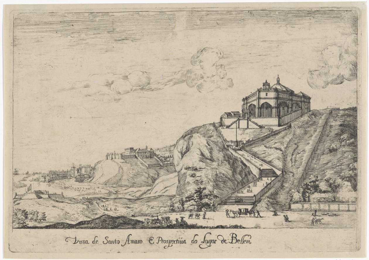 Utsikt över kyrkan Santo Amaro i Lissabon Vista de Santo Amaro e Prospectiva do Lugar de Bellem (titel på objekt) Utsikt över Lissabon (serietitel) av Dirk Stoop