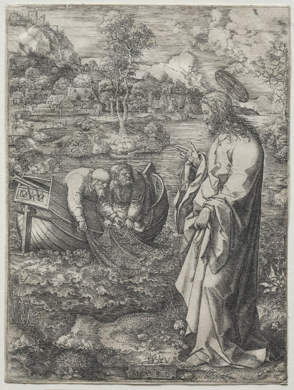 Jesus kallar till St. Peter och St. Andreas, 1523. av Dirk Vellert