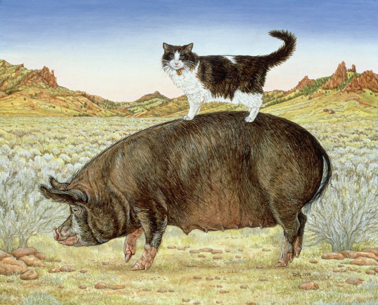 Piggyback-Riding at Breteche Creek, 1995 (akryl på panel) av Ditz
