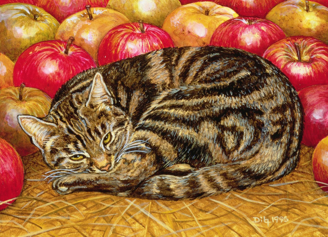 Höger Apple-Cat, 1995 (akryl på panel) av Ditz