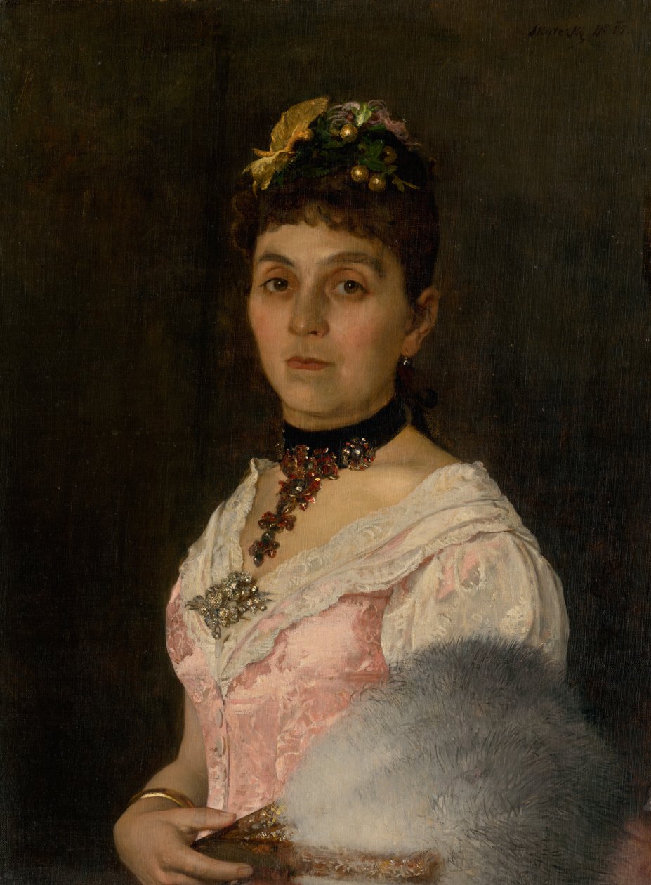 En bild av en kvinna med en fläkt. Porträtt av grevinnan Maria Nyara Radvánská av Döme Skuteczky