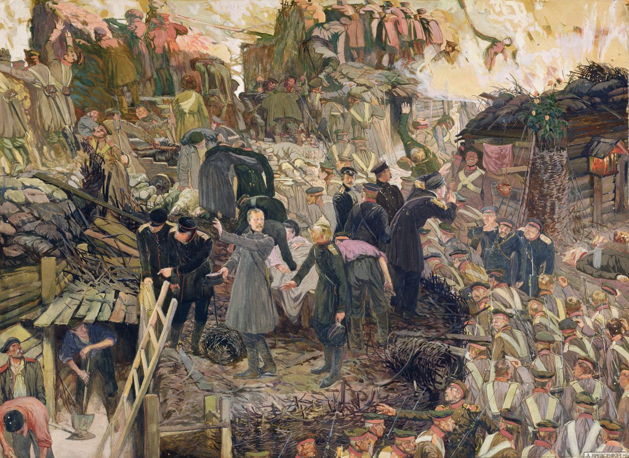 Försvaret av Sebastopol, 1910 (akvarell på kartong) av Dmitri Nikolayevich Kardovsky