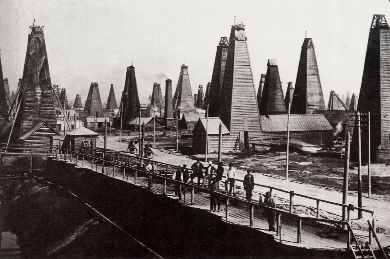 Oljekällor vid Baku vid Kaspiska havet, Ryssland, c1890 av Dmitri Ivanovich Yermakov