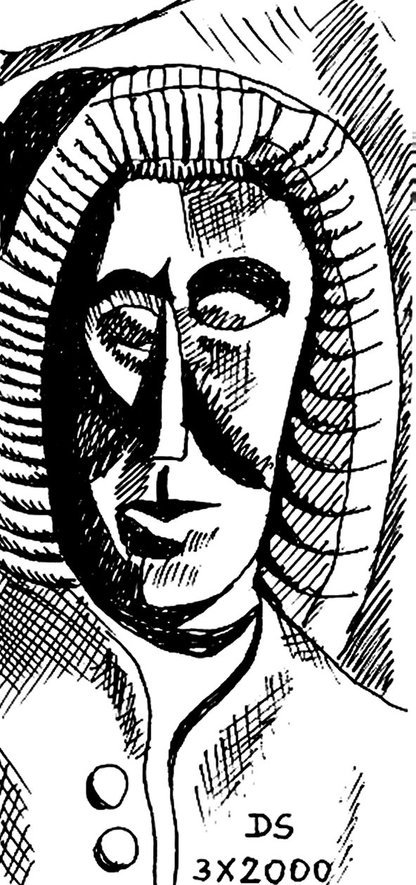 Johann Sebastian Bach - karikatyr av den tyske kompositören av Dmitri Smirnov