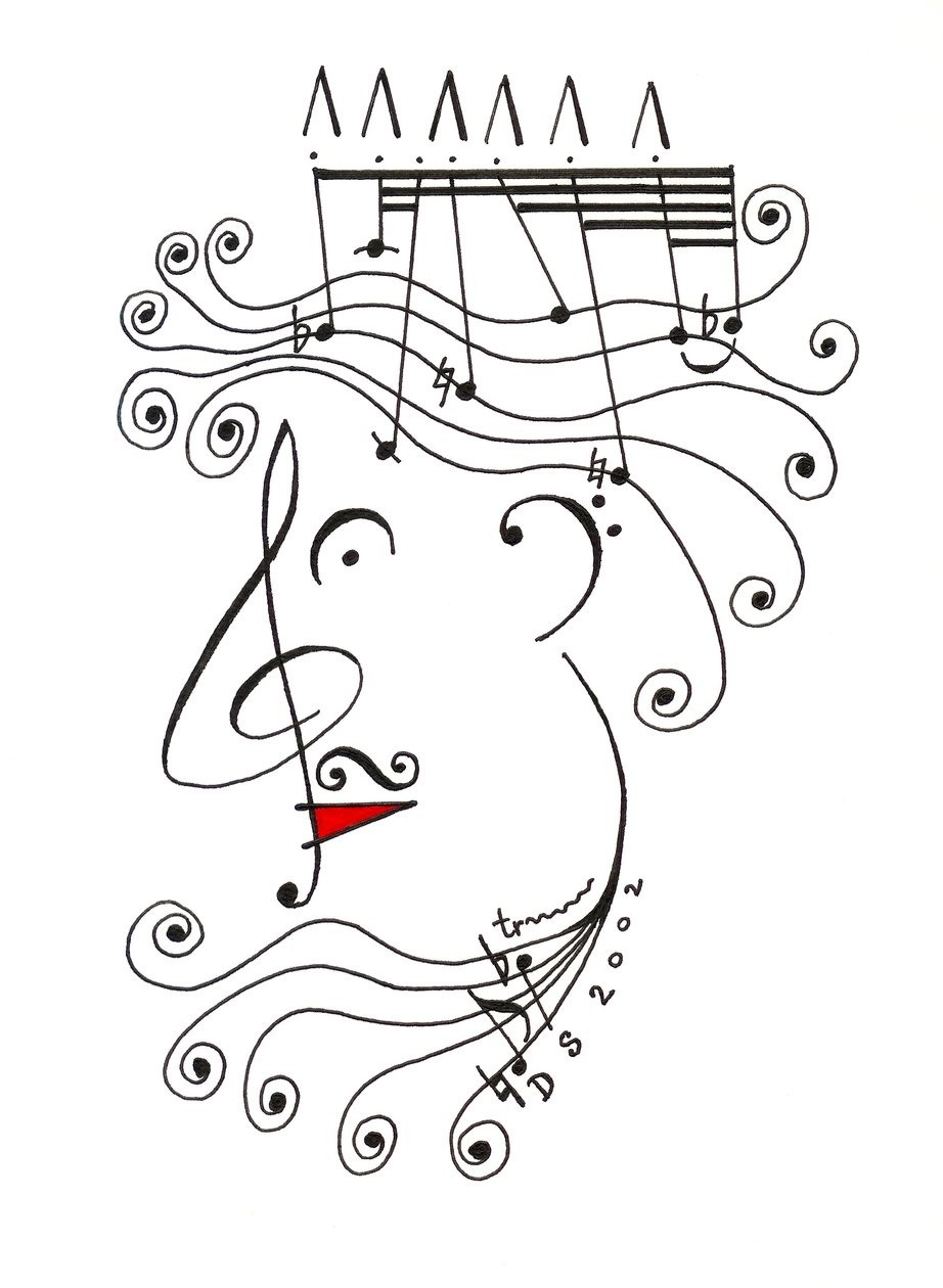 King of Music - en karikatyr av ett huvud med krona som ritats med hjälp av musiknotation av Dmitri Smirnov