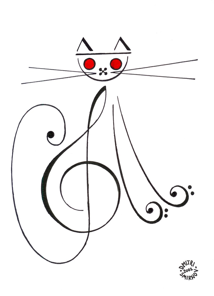 Musikalisk katt - en katt som ritats med musikalisk notskrift av Dmitri Smirnov