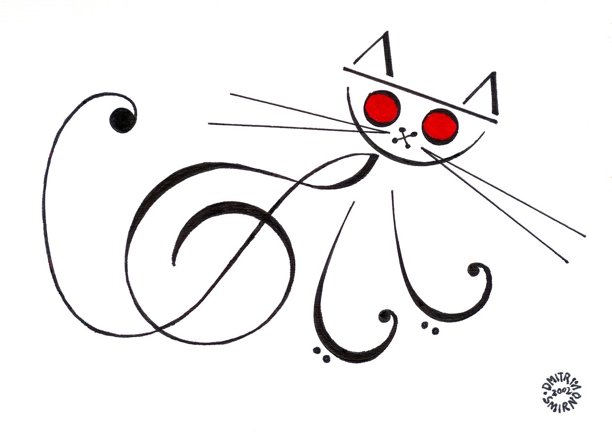 Musikalisk katt - en katt som ritats med musikalisk notskrift av Dmitri Smirnov