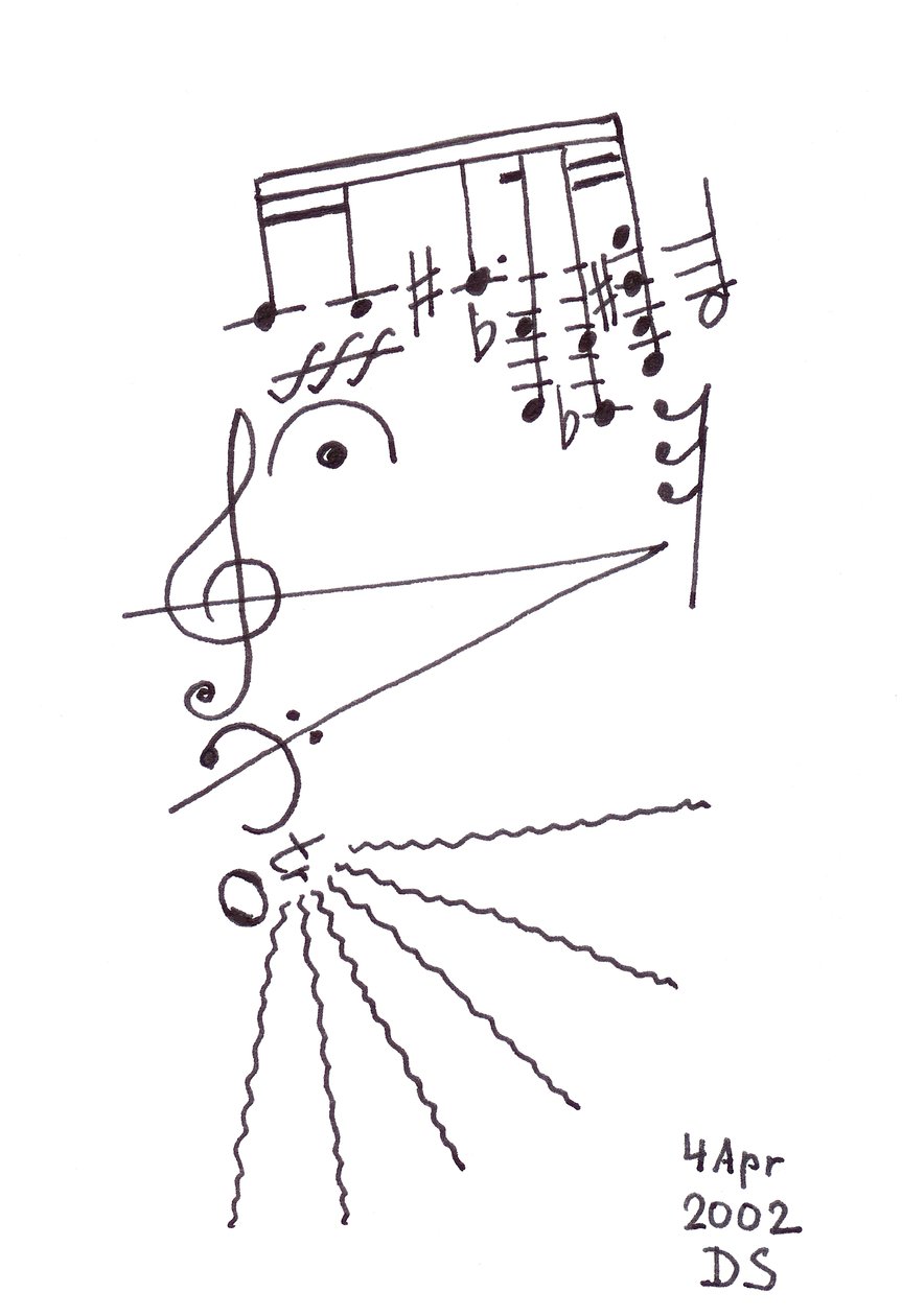"Thrilling Beard" - ett sjungande ansikte med skägg som ritats med musikalisk notation av Dmitri Smirnov