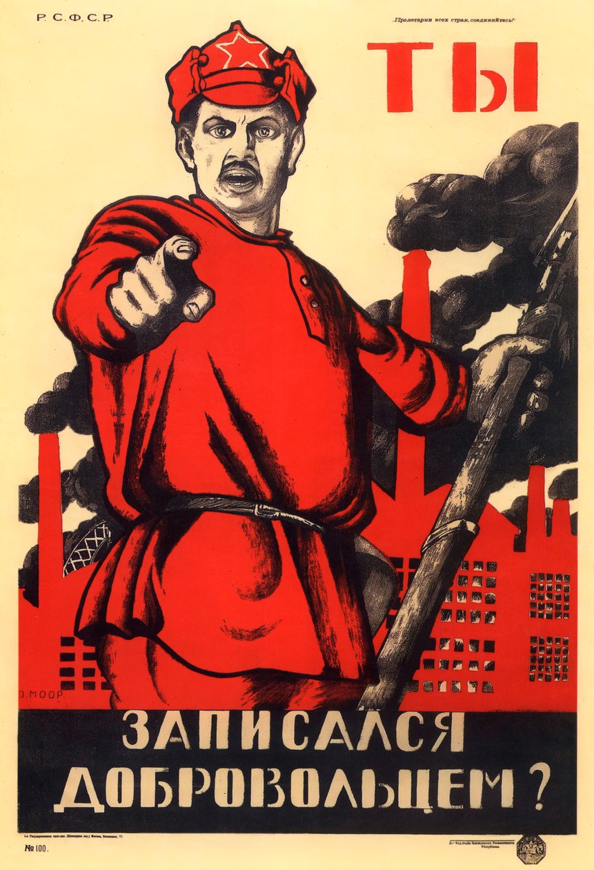 Har du anmält dig som frivillig för Röda armén, sovjetisk agitprop-affisch, 1920 av Dmitriy Stakhievich Moor