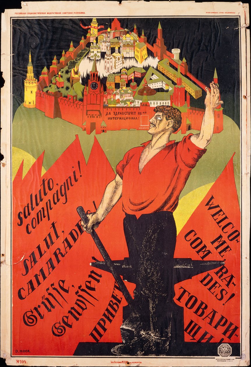 Oktoberrevolutionen, välkomna kamrater! Appell till de revolutionära arbetarna utomlands av Dmitry (1883 1946) Moor