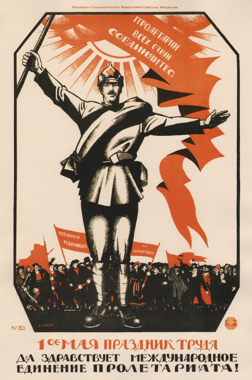 Den 1 maj är arbetets högtid. Länge leve proletariatets internationella enhet! - Moor, Dmitri Stachievich (1883-1946) - 1920 - Färglitografi - 107x71 - Ryska statsbiblioteket, Moskva av Dmitry  Moor