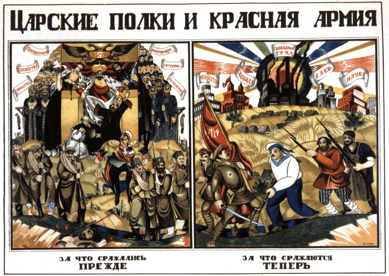 De tsaristiska regementena och Röda armén, ca 1920 (affisch) av Dmitry (1883 1946) Moor