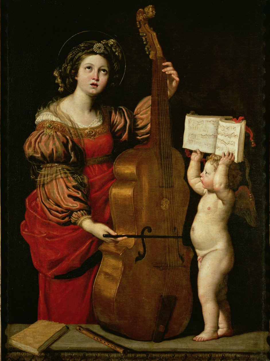 Den heliga Cecilia med en ängel som håller ett partitur, ca 1620 av Domenichino
