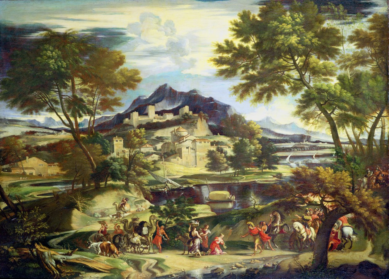 Möte mellan David och Abigail (olja på duk) av Domenichino (1581-1641) (circle of)
