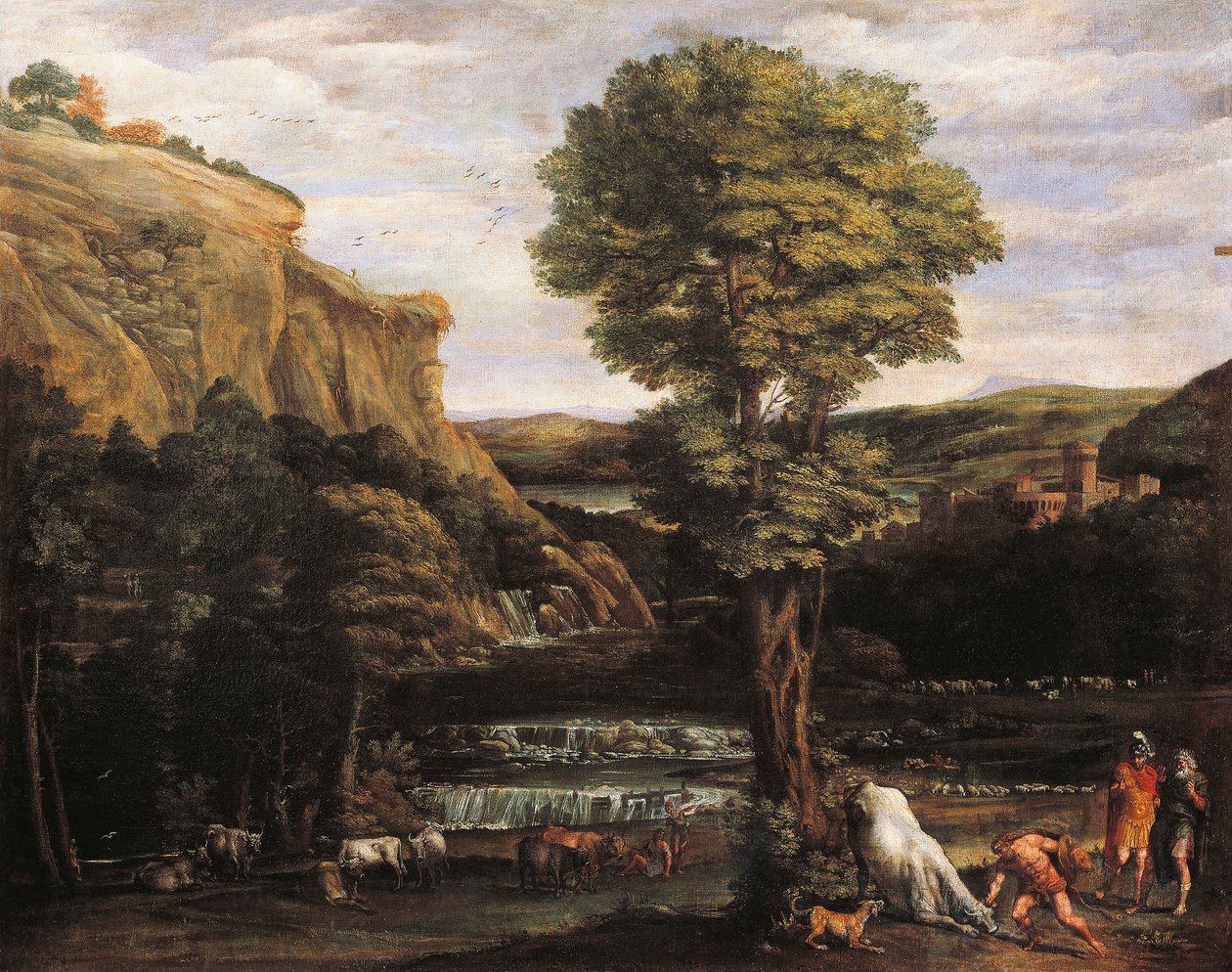 Landskap med Hercules som slåss mot Achelous förändrades till tjur av Domenichino (1581 1641)