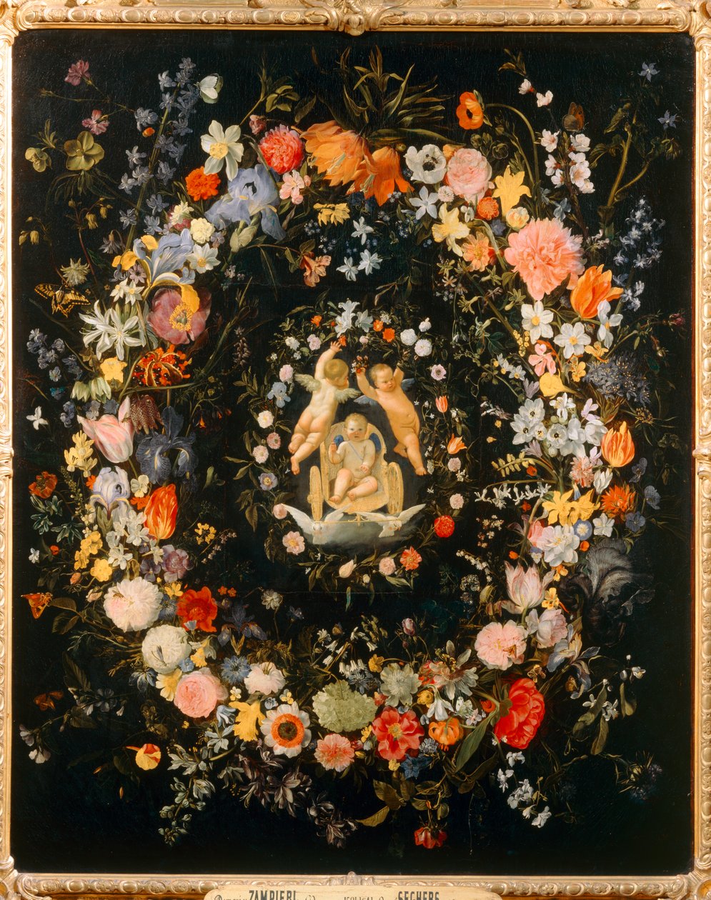 Kärlekens triumf med blomsteromfattning ... av Domenichino (1581 1641)
