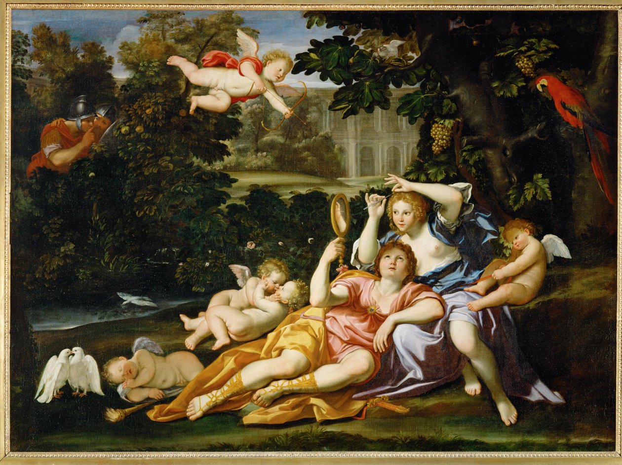 Renaud överlämnar en spegel till Armide - Rinaldo överlämnar ... av Domenichino (1581 1641)