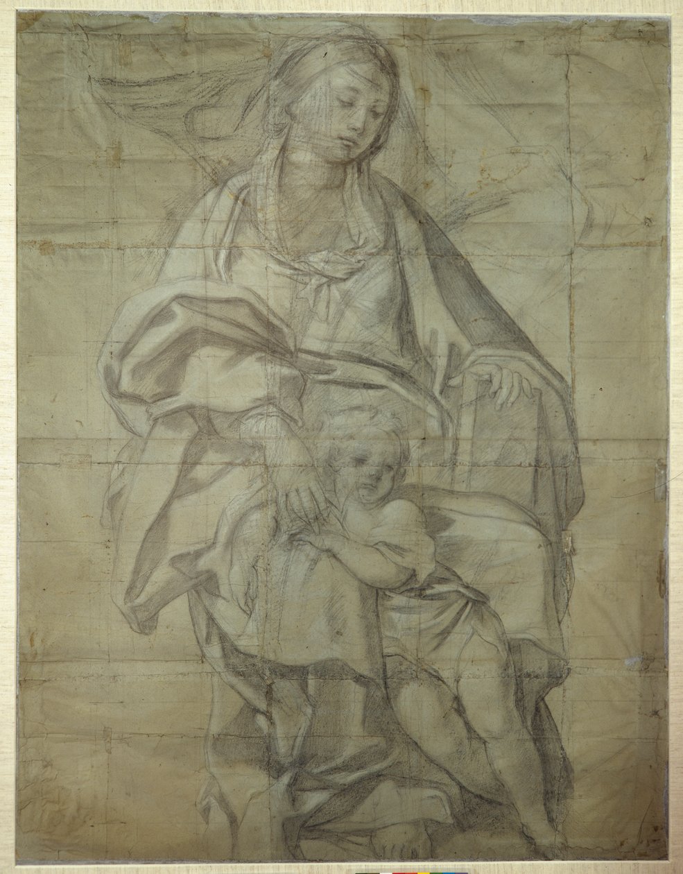 Madonna och barn (svart krita på papper) av Domenichino