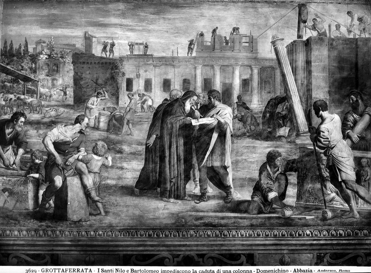 Ett av mirakel av St Bartolomeus, som förhindrar en kolonn från att falla av Domenichino