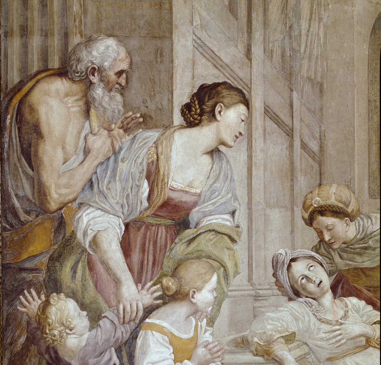 Story of St Cecilia: Death of St. Cecilia, detalj (Fresco av Domenichino