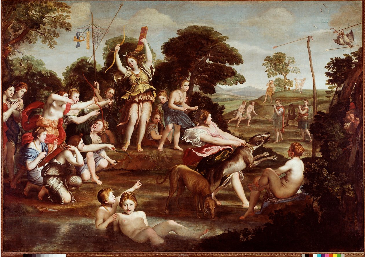 Jakten på Diana Målning av Domenico Zampieri dit Il Domenichino (1581-1641) 1617 Dim.218x312 cm Rom Galleria Borghese - Jakten på Diana, av Domenico Zampieri a.k.a Il Domenichino (1581-1641). Olja på duk, 218x312 cm av Domenichino