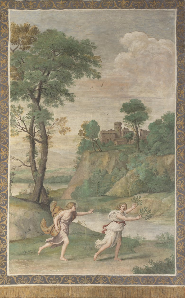 Apollo förföljer Daphne Fresco från Villa Aldobrandini, 1617-1618 av Domenichino
