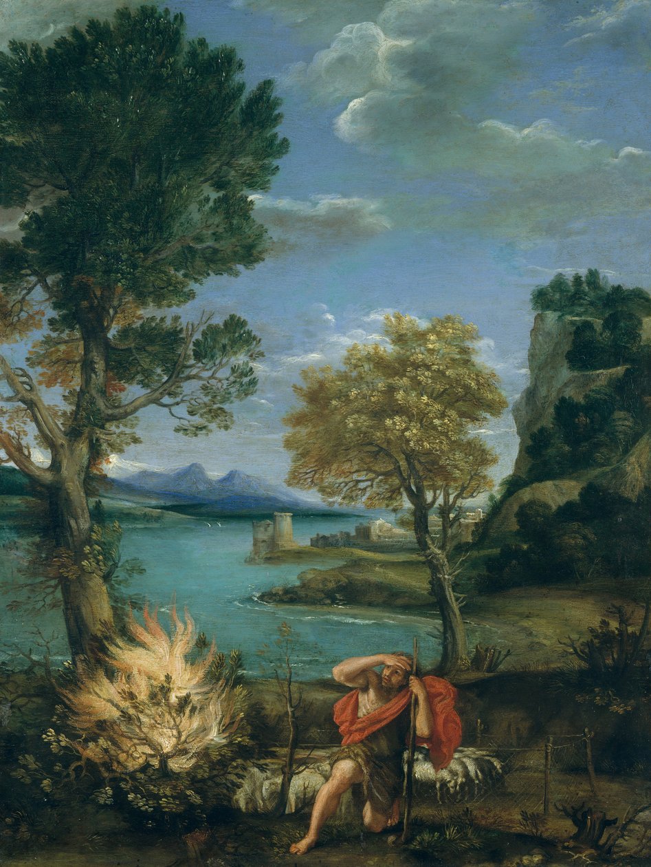 Landskap med Moses och den brinnande busken, 1610-16. av Domenichino