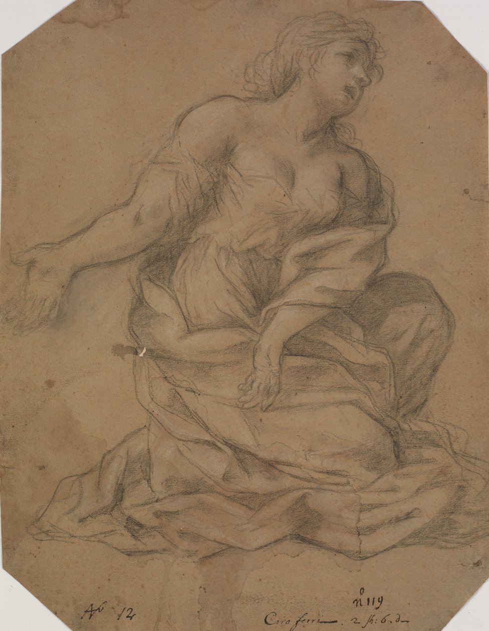 Putti, en ängel i halvfigur och ett kvinnligt huvud. Studera för en tillkännagivande av Domenichino