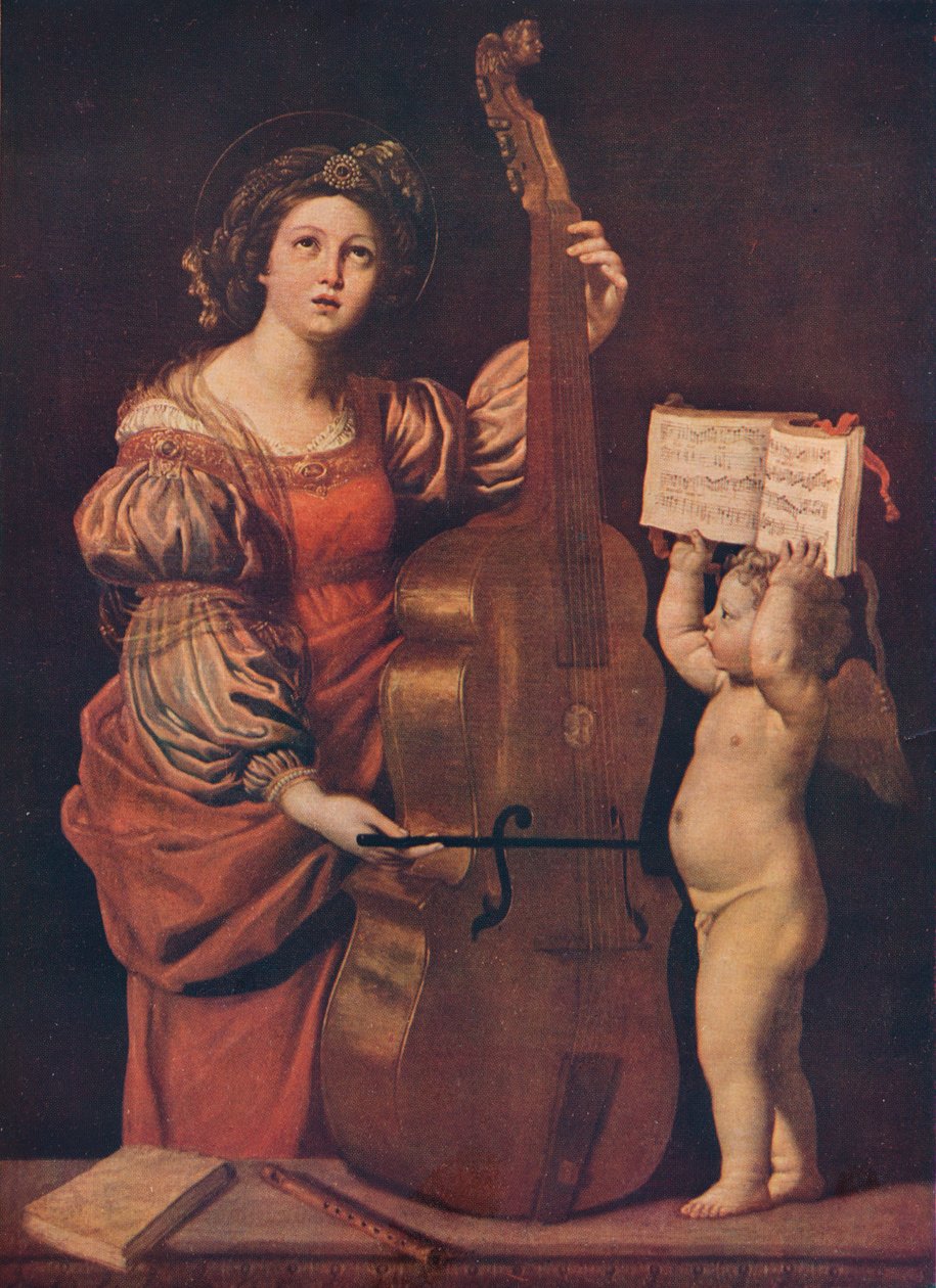 Sankta Cecilia med en ängel som håller ett musikpartitur, 1617-1618 av Domenichino