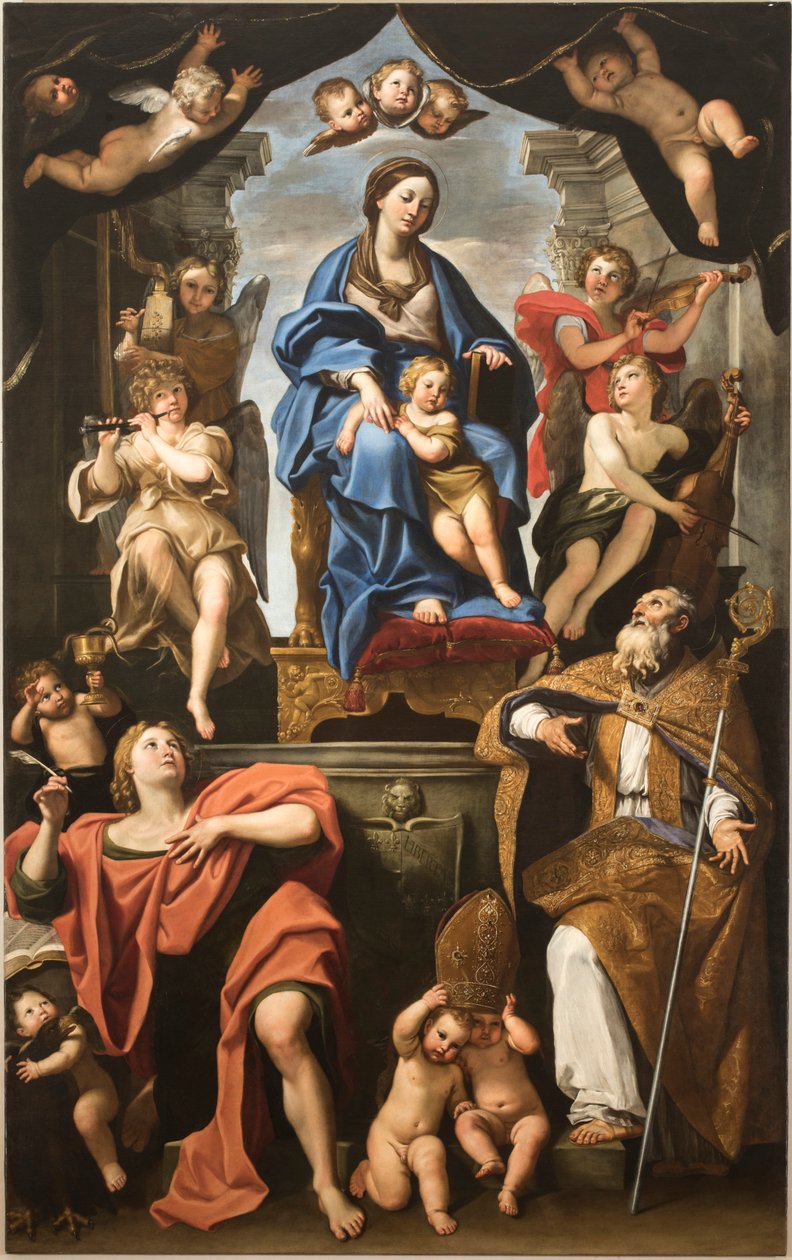 Jungfru och barn med de heliga Petronius och Johannes evangelisten, 1625-1629. av Domenichino