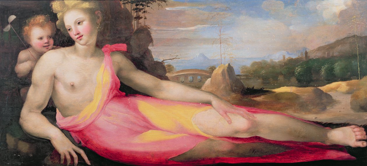 Venus och Amor, ca 1519 (panel) av Domenico di Pace Beccafumi  