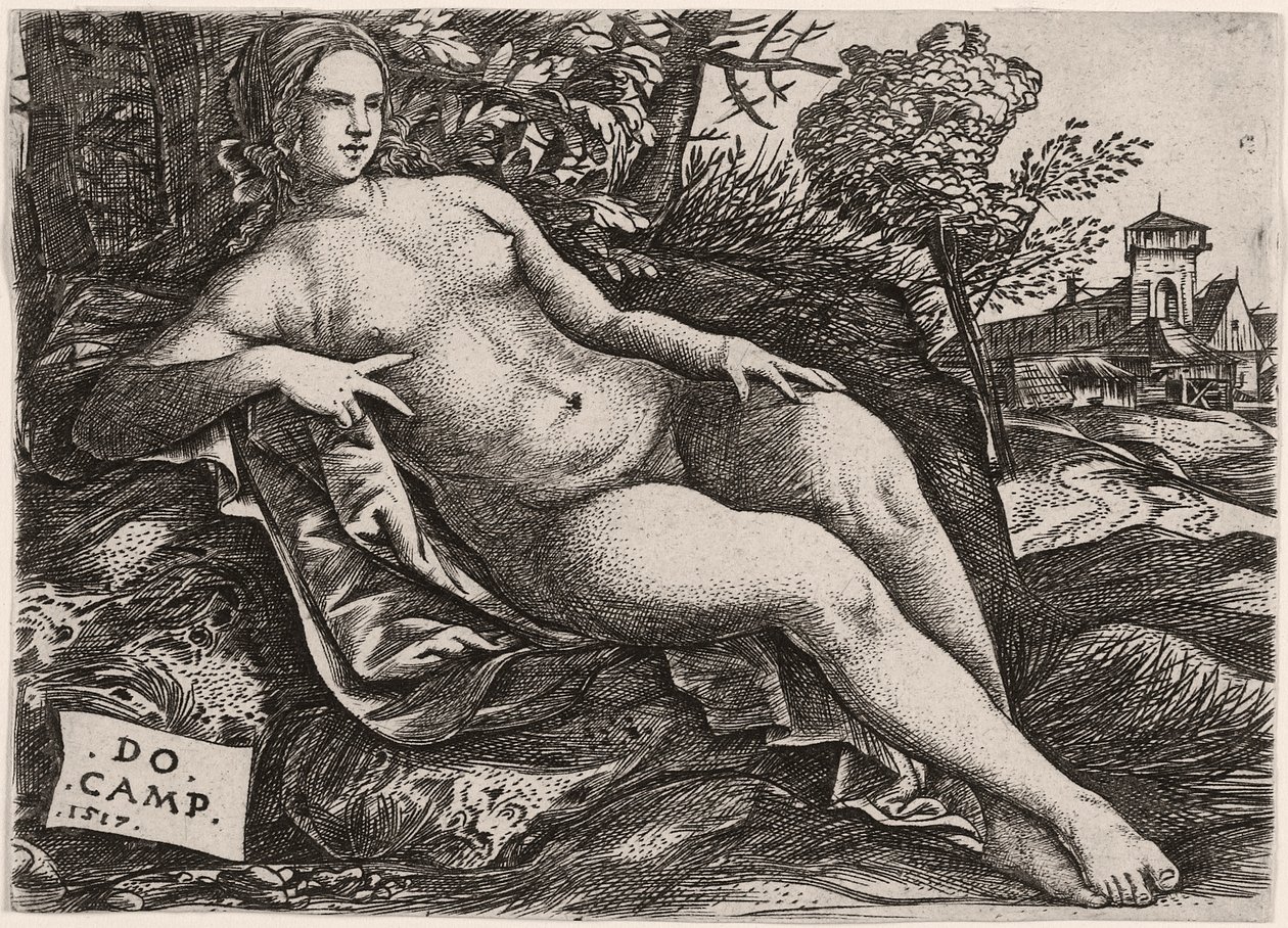 Venus liggande i ett landskap, ca. 1517 av Domenico Campagnola