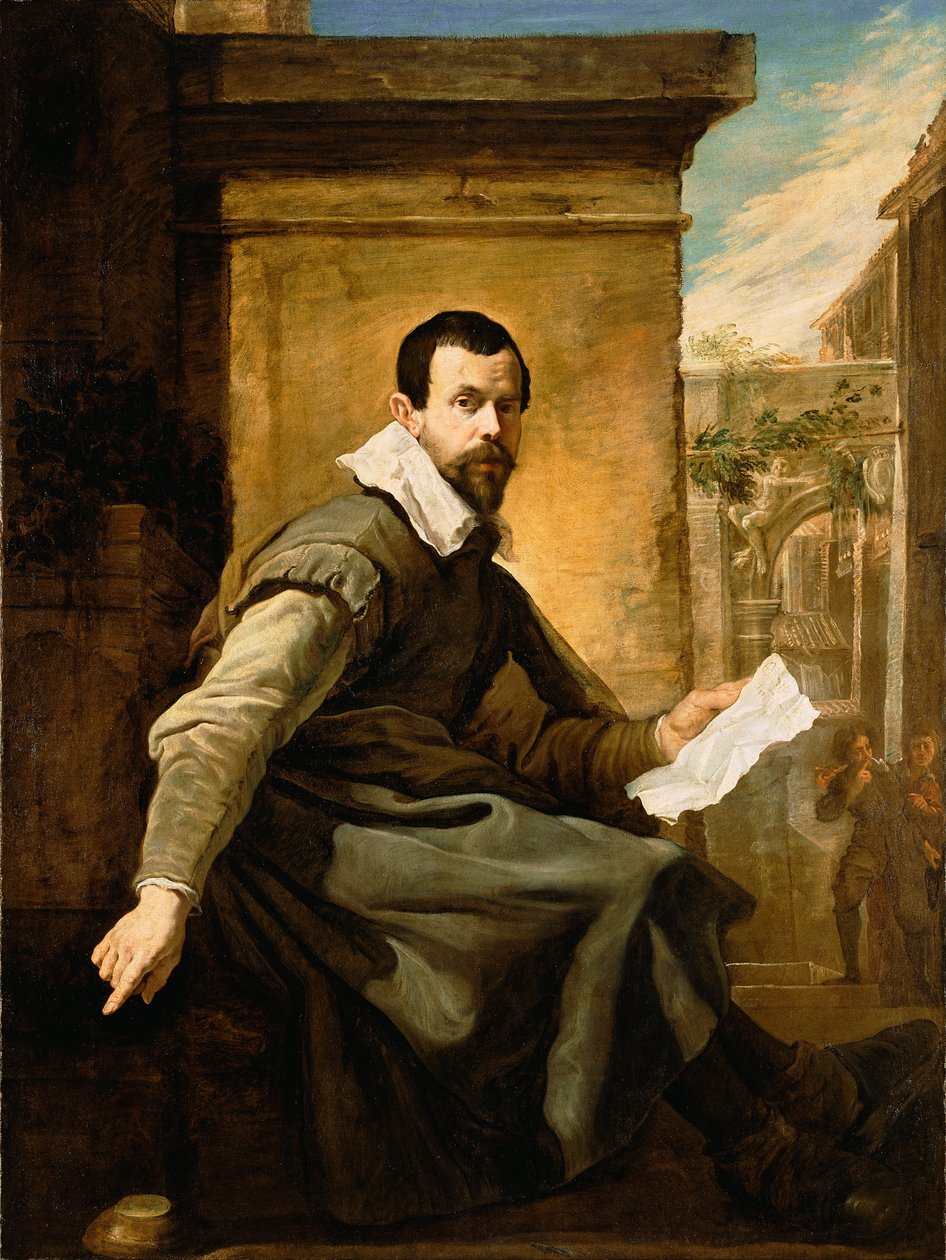 Porträtt av en man med ett blad av Domenico Fetti or Feti