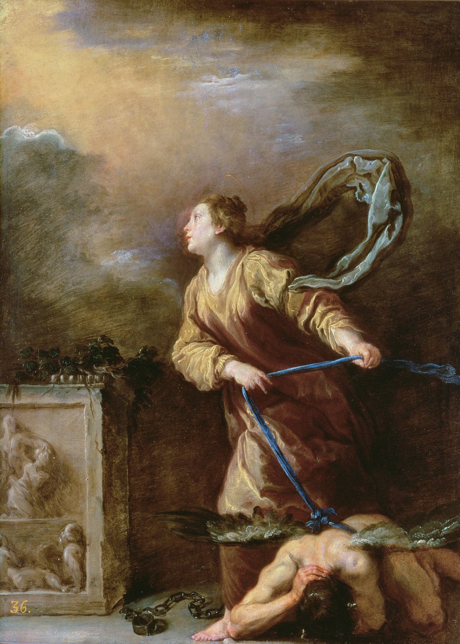 St. Margareta av Cortona besegra djävulen av Domenico Fetti or Feti